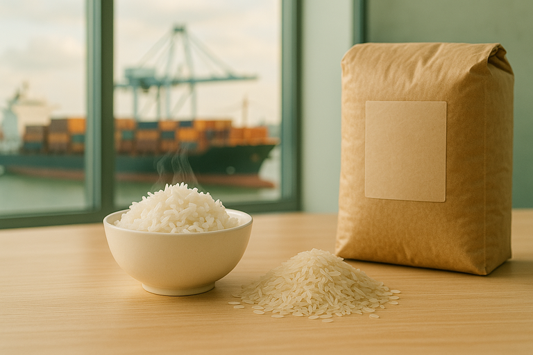 Bagged rice in various grades